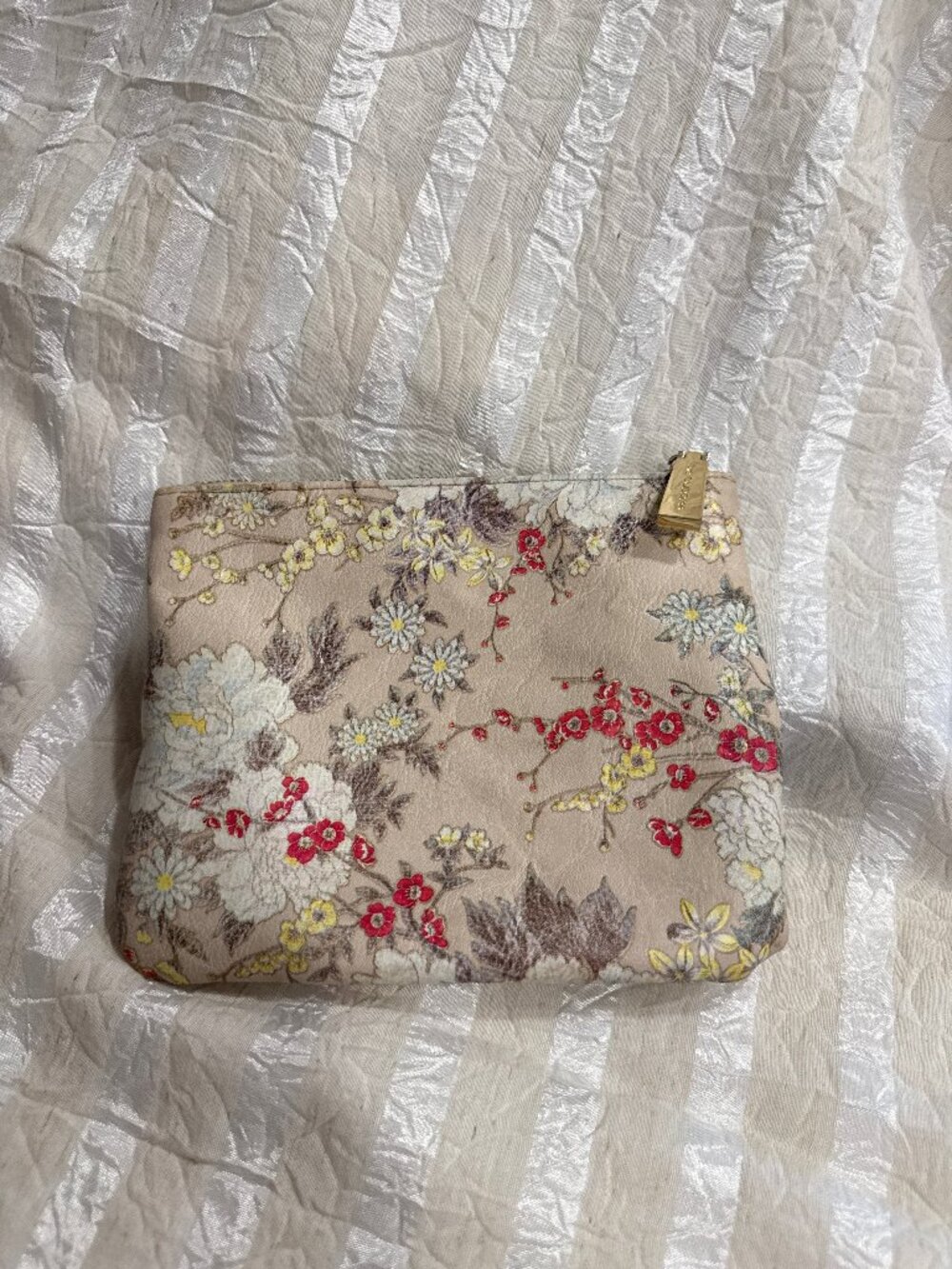 Big Buddha Floral Print Cosmetic Pouch Gold Zip Makeup Travel Bag